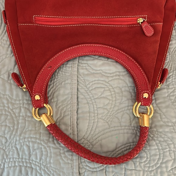 J. McLaughlin Red Suede Bag Leather Braided Handles RARE All Red - Picture 6 of 16